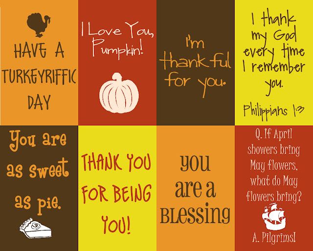 Thankful Lunch Sack Messages Printable